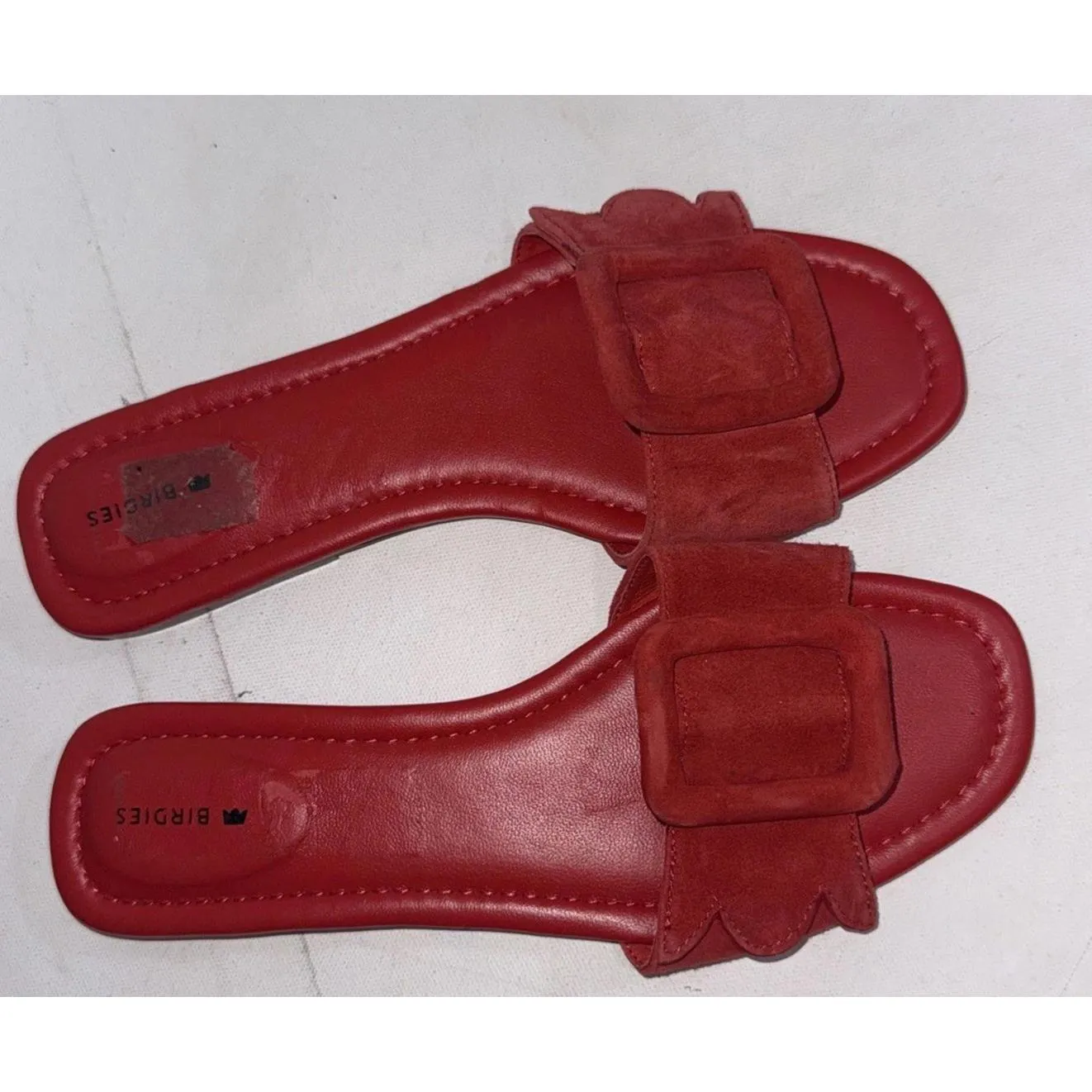 Birdies Kiwi Red Suede SlipOn Statement Flats Luxe Designer Chic Comfort Shoes 8 - Image 2