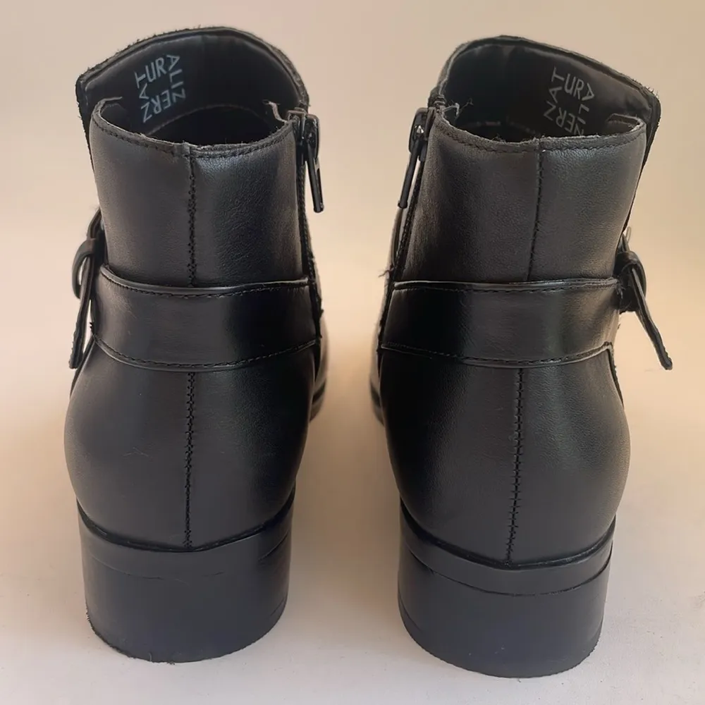 Naturalizer Ronan Black Leather Ankle Boot Strap Silver Buckle Moto Women’s 7.5M - Image 4