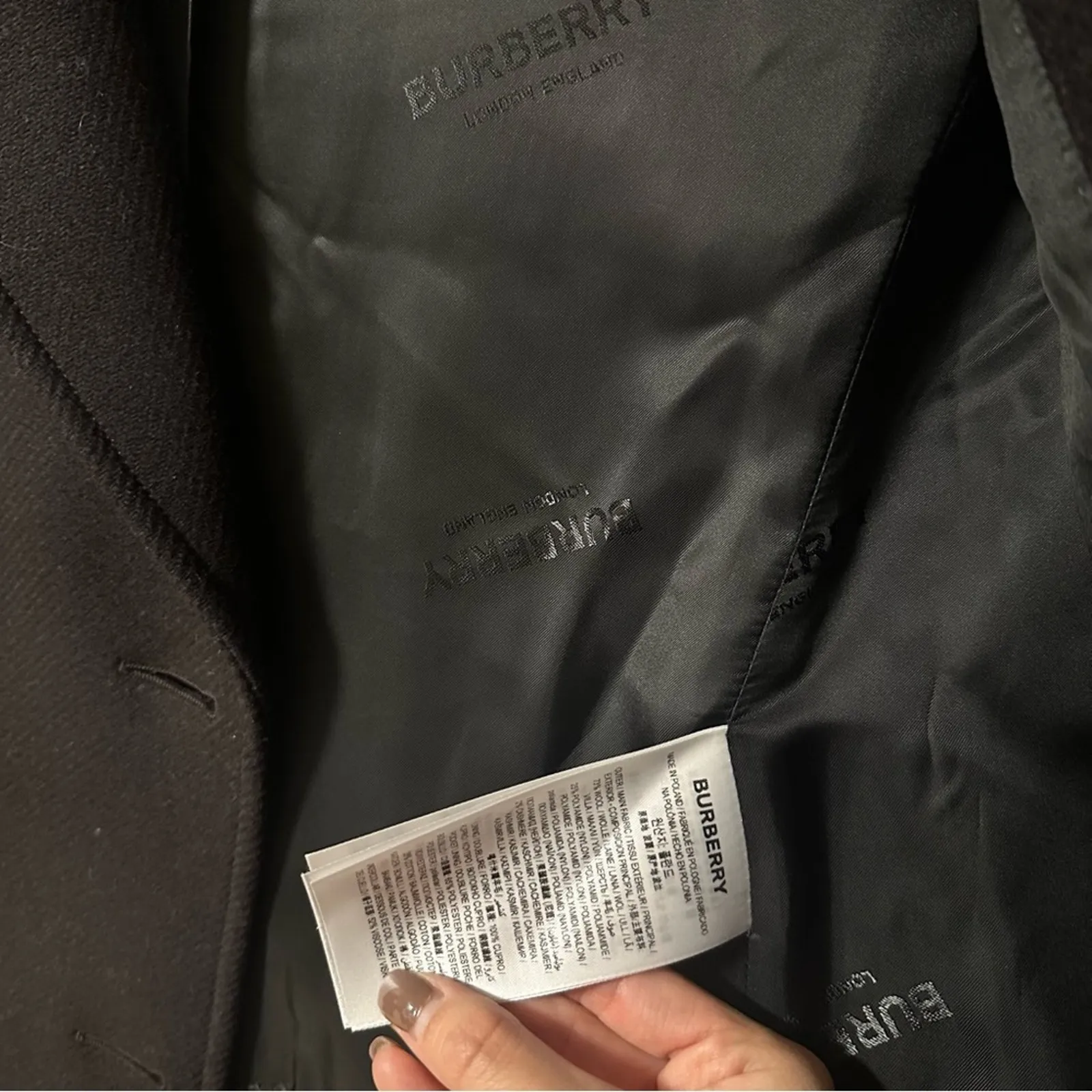 Burberry Wool Cashmere Blend Leather Trim Tailored Coat Women US2 - Image 6