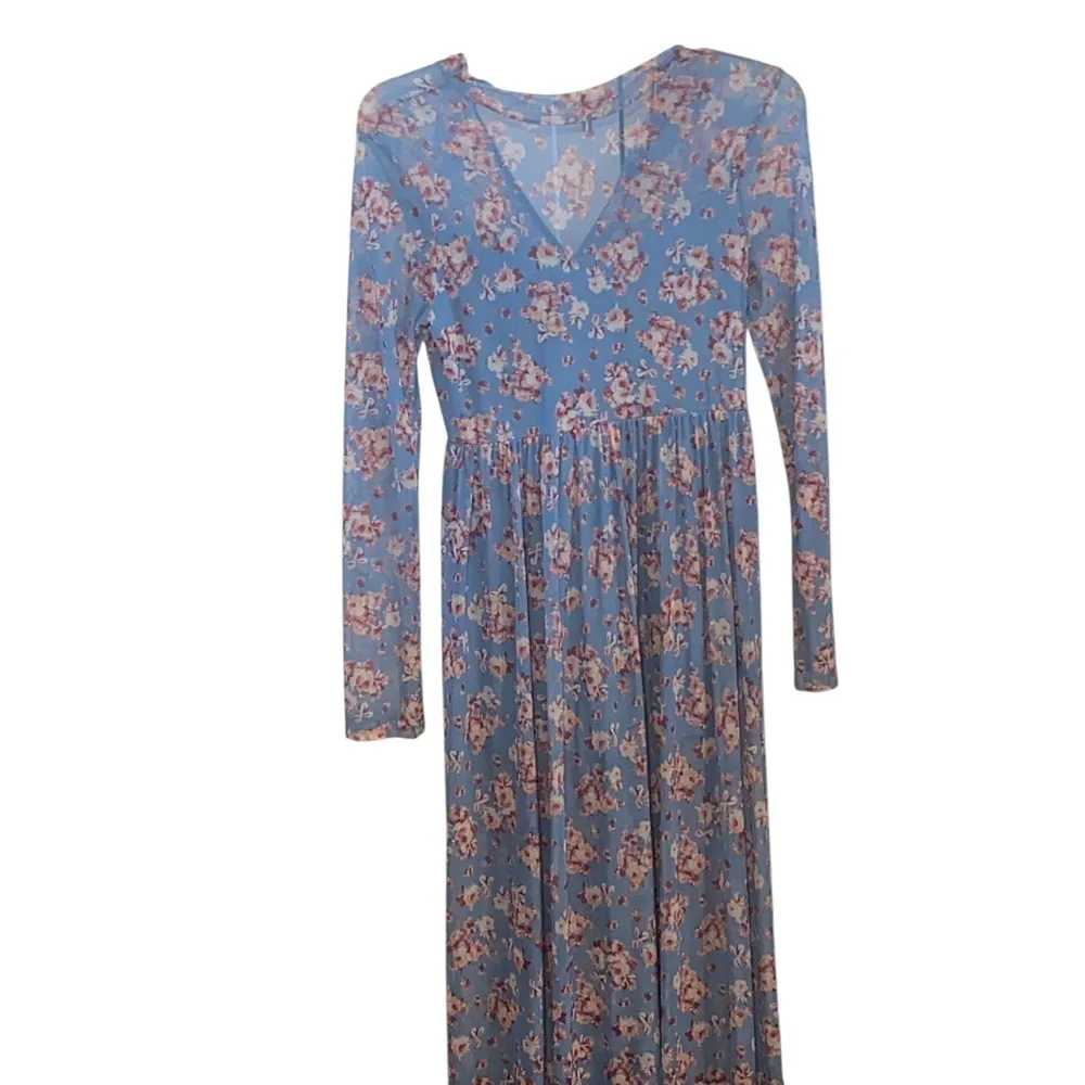 Lush Floral Mesh / Sheet Blue Long Sleeve Dress w/ shorts - Image 3