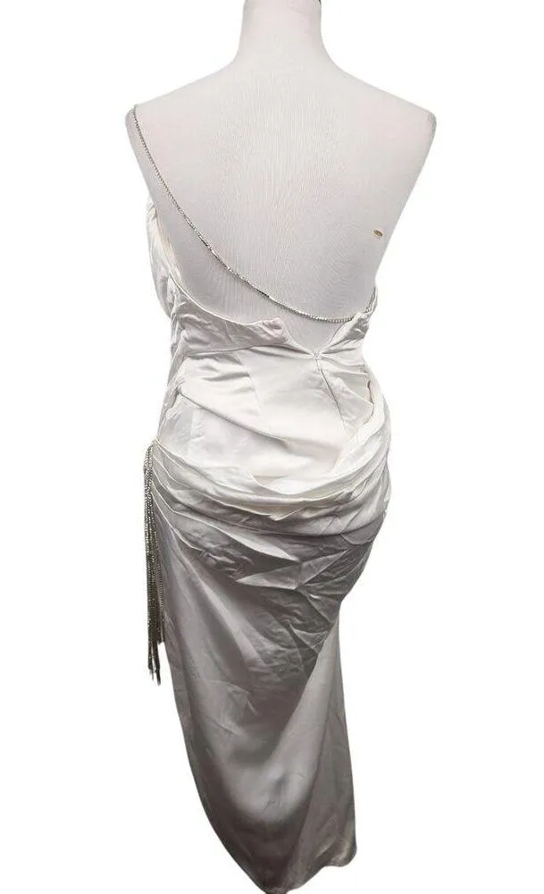Retrofete White Strapless Asymmetrical Rhinestone Dress Size XS - Image 5