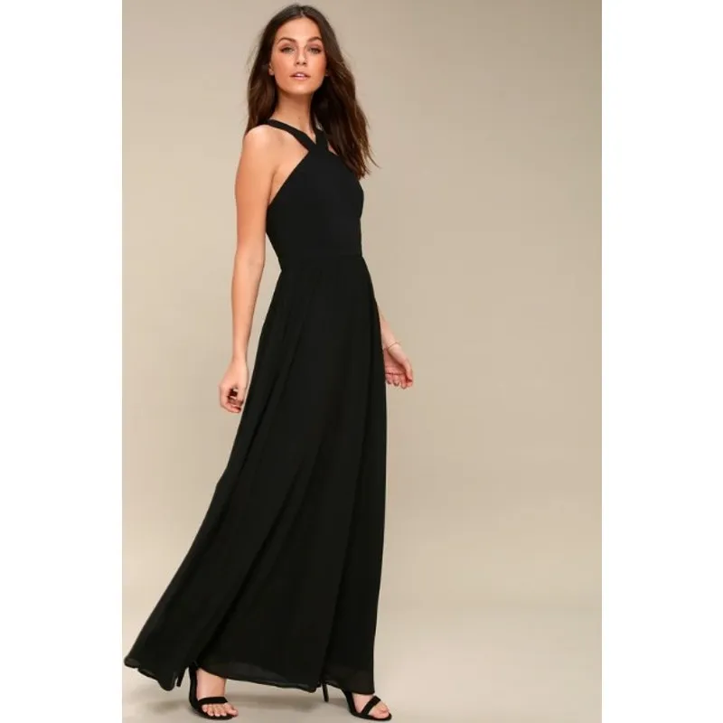 Lulus Dress Womens XS Air Of Romance Maxi Gown Black Sleeveless Halter Evening - Image 2