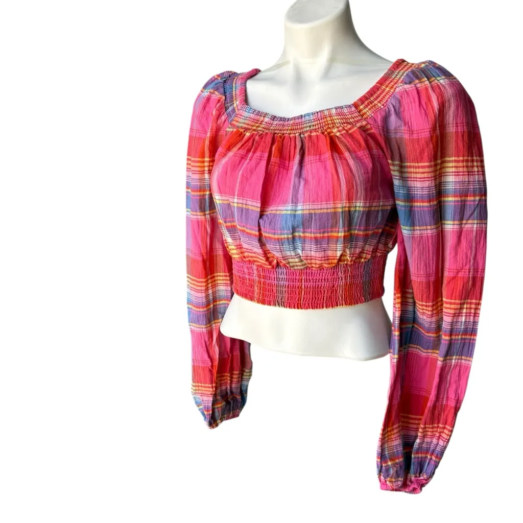 NWT, Sanctuary Laurie Solet Madras Smocked Crop Top, Sz XS - Image 5