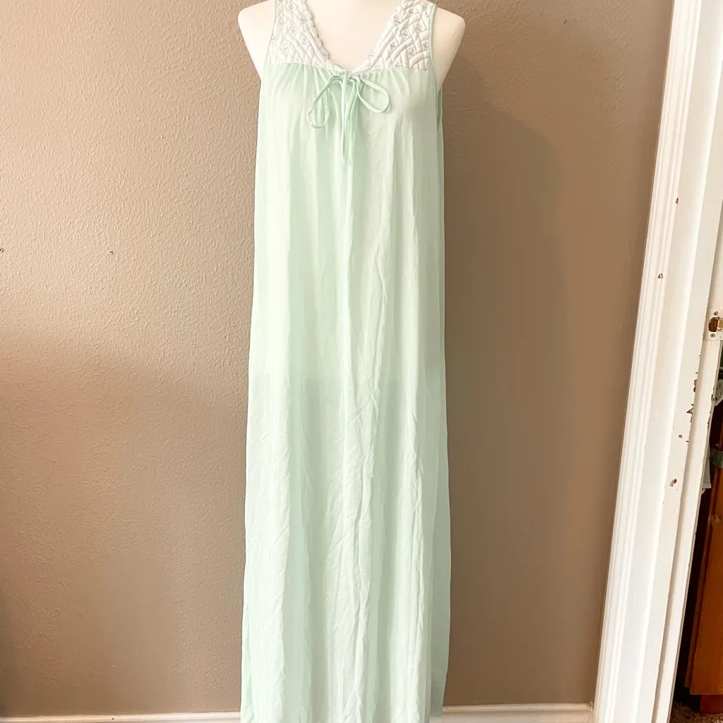 Vintage Teal Quilted Maxi Slip Dress with Lace Detail Green Size M - Image 5