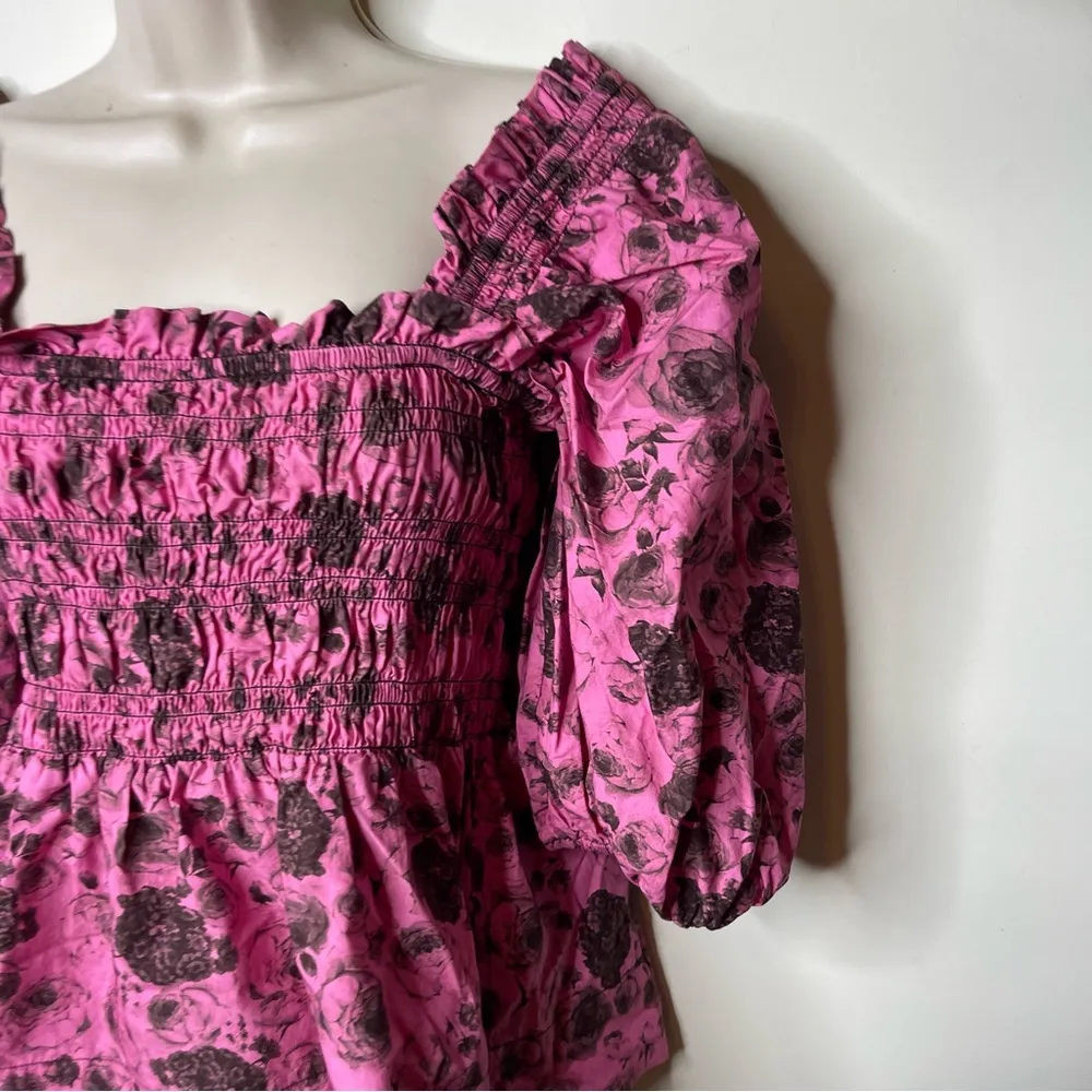 Ganni Floral Printed Pink Cotton Poplin Blouse sz 36 US 4 - Image 8