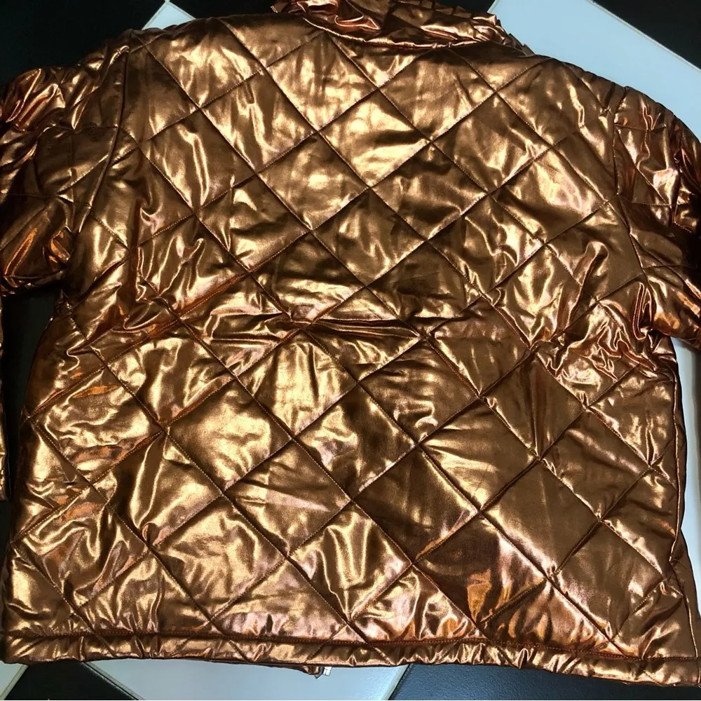 NWT Tach Geo Quilted Puffer Coat Metallic Bronze Copper Jacket Cottagecore sz L Gold Size L - Image 8