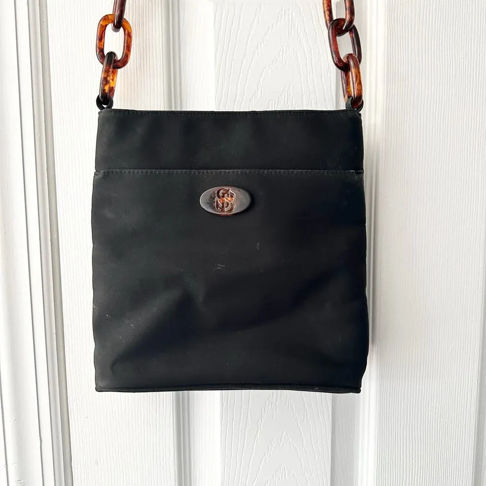 Silver Blue USA Black Nylon Shoulder Bag Tortoise Chainlink Strap Vintage Y2K - Image 6