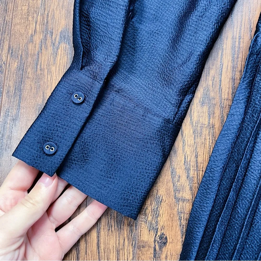 Scotch & Soda • Pleated V-Neck Midi Dress navy blue surplice wrap long sleeve - Image 12