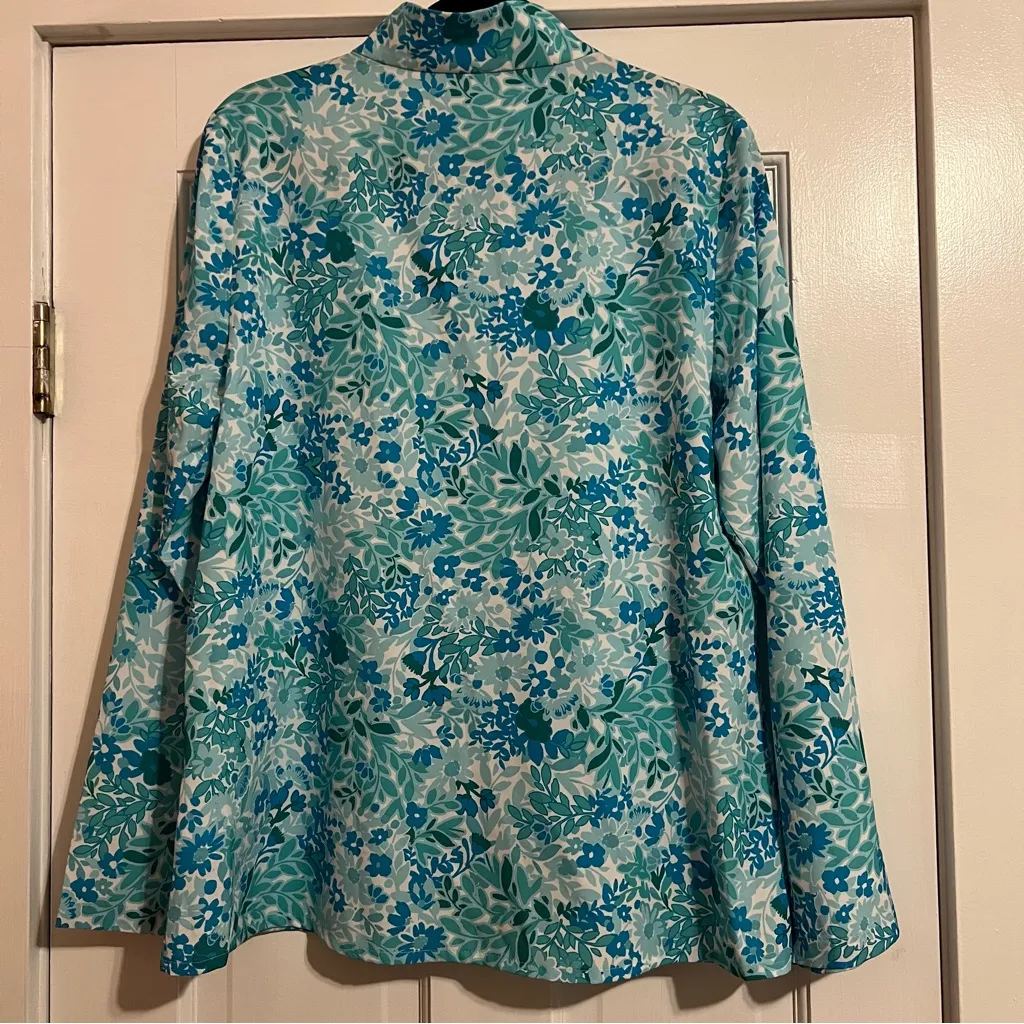 #90 CROFT & BARROW ABSTRACT AQUA BLUE & GREEN FLORAL ZIP JACKET SIZE LARGE NWOT - Image 3