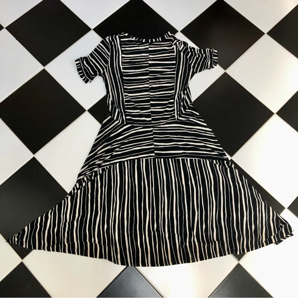 Striped Fit & Flare Asymmetrical Mini Dress Handkerchief Hem Black White M - Image 10