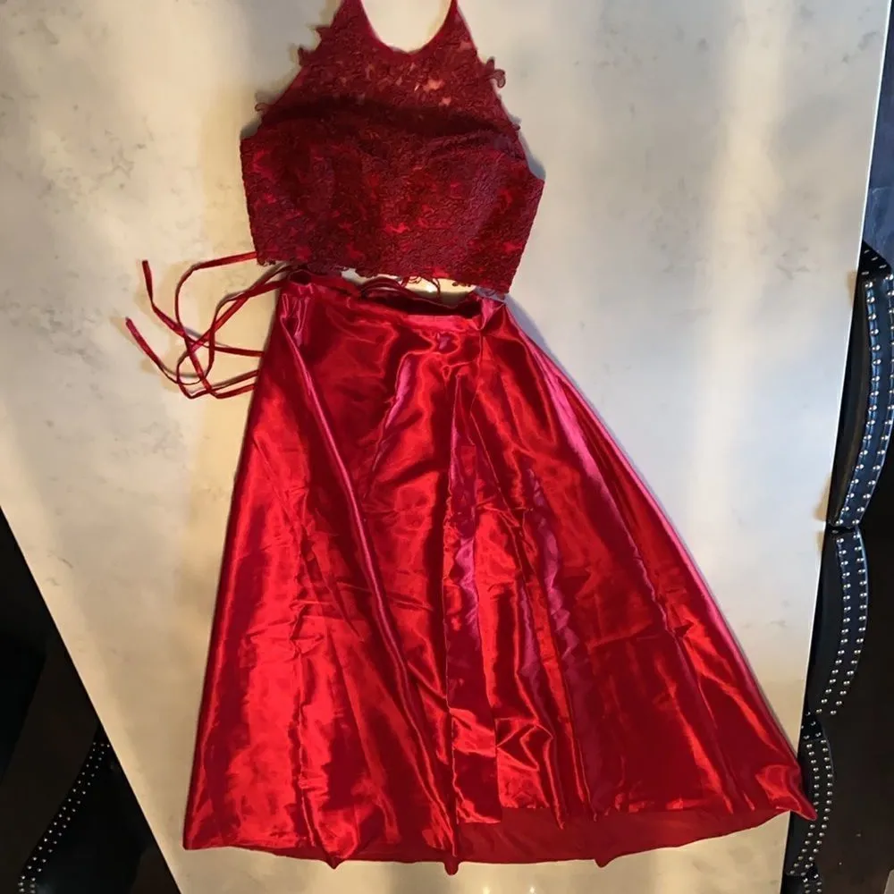 Women’s Gorgeous Red Formal Bridal Dress Two Pieces - Image 5