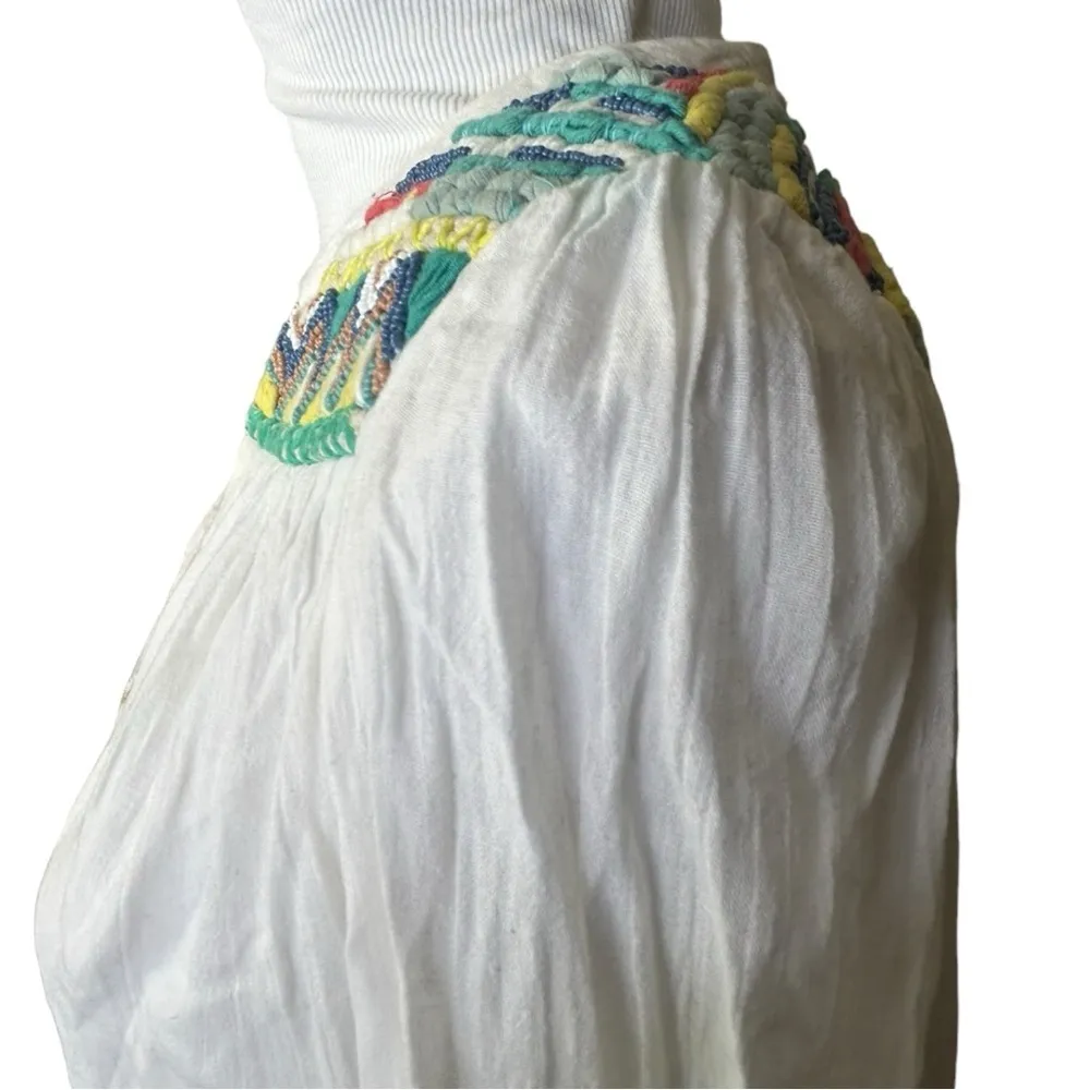 New Anthropologie Isato White Gauzy Embroidered Beaded Peasant Blouse Small - Image 4