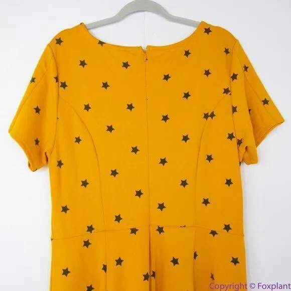 Unique Vintage Gwynnie Bee Yellow Star Print Fit-And-Flare Dress, XL‎ - Image 7