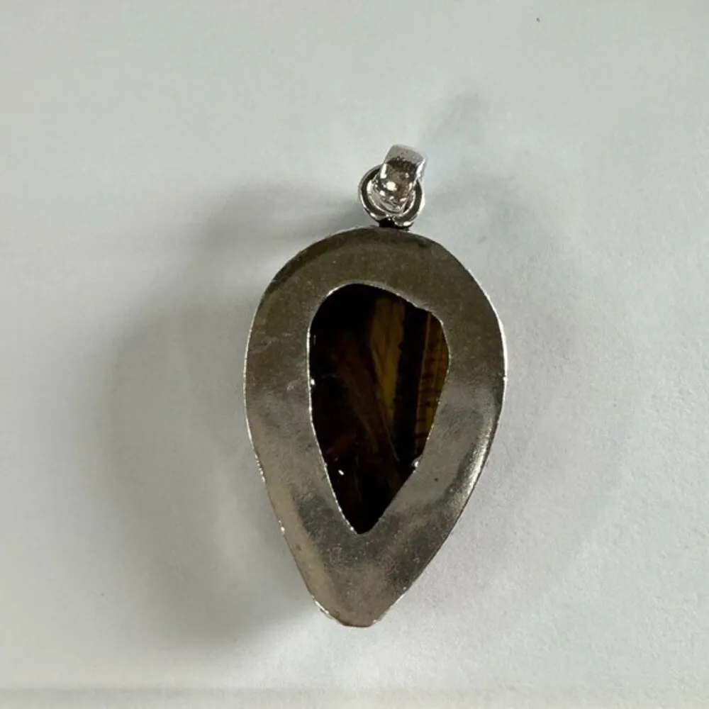 TIGER’S Eye Genuine Stone Pendant 925 Sterling Silver Plated Brown - Image 2