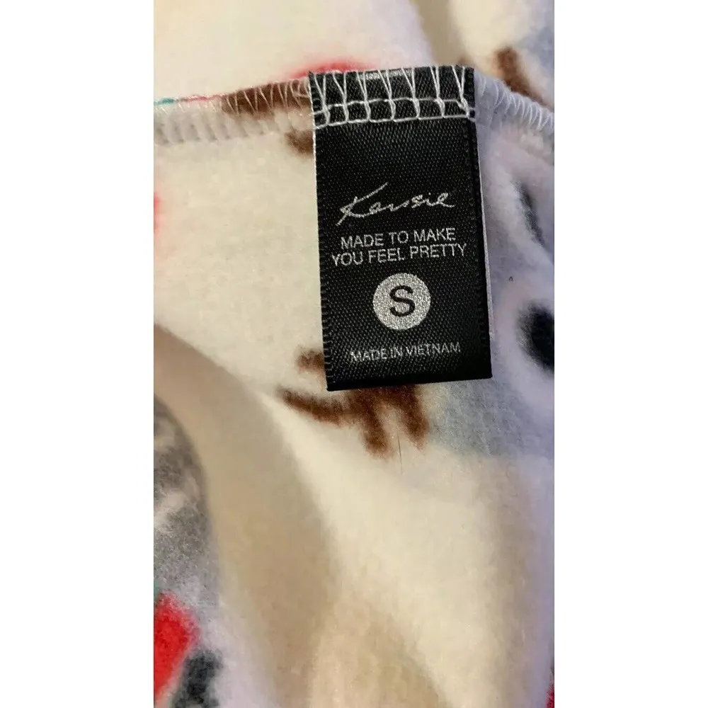 Kensie Super Soft Fleece Ivory Holiday Owl Print Nightie Pajamas with Hat Size S - Image 7