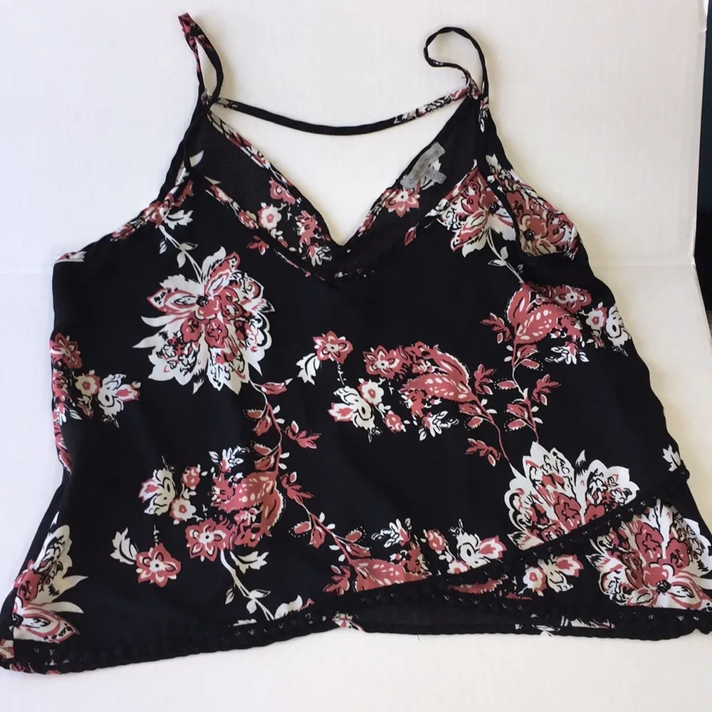 Charlotte Russe black floral tank with fun trim - Image 2