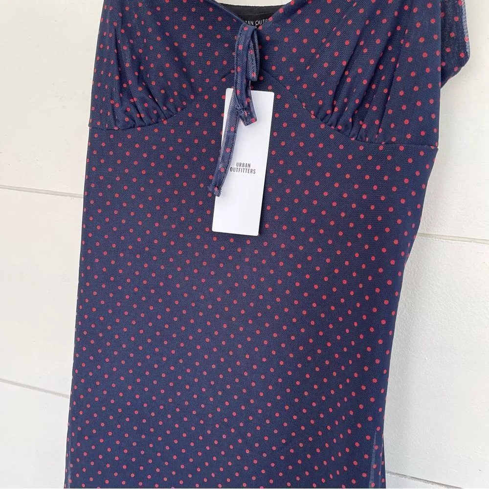 Urban Outfitters Women’s Small Blue Red Polka Dot Tulle Slip Mini Dress - Image 2