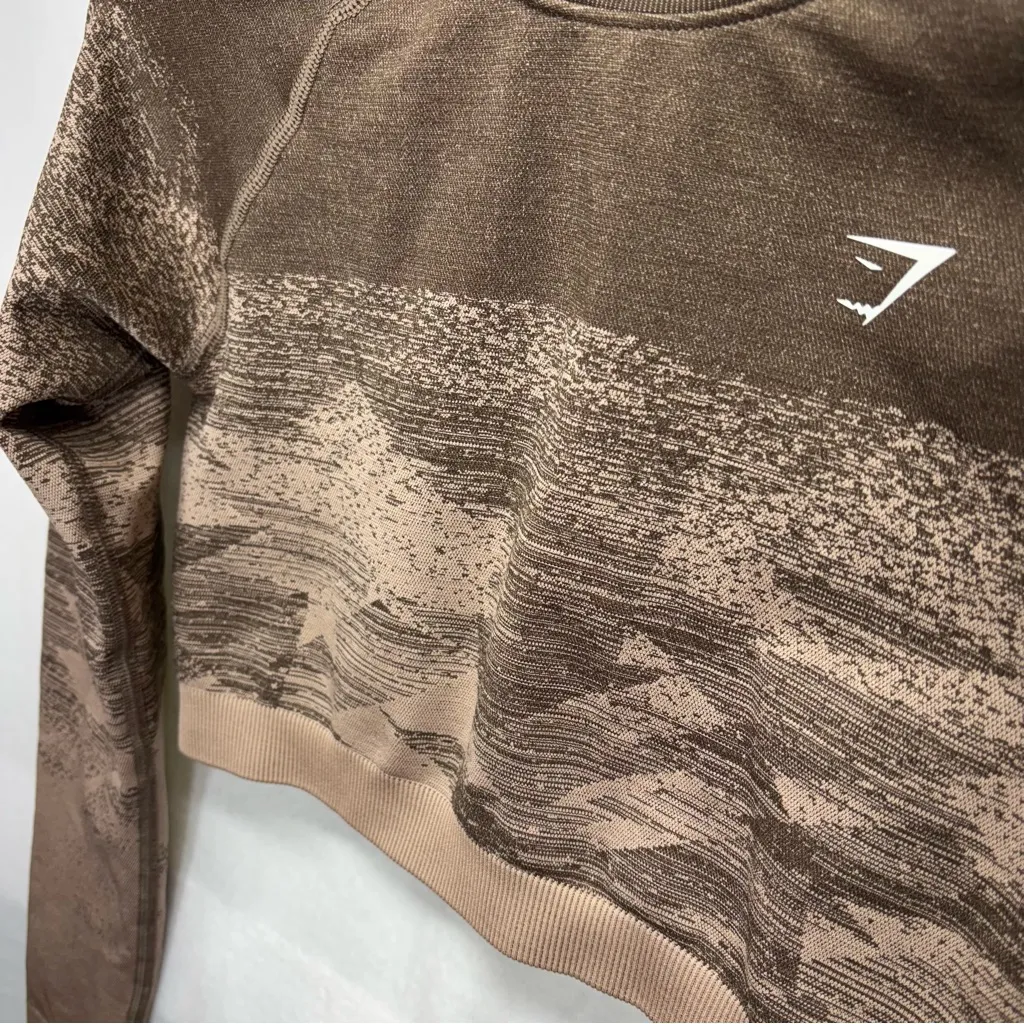 Gymshark Tan and Brown Graphic Crop‎ Sweatshirt - Image 4