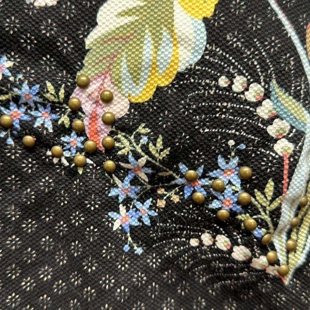 Anthropologie Maeve Ashbury Black Floral Studded One Shoulder Dress - Image 4