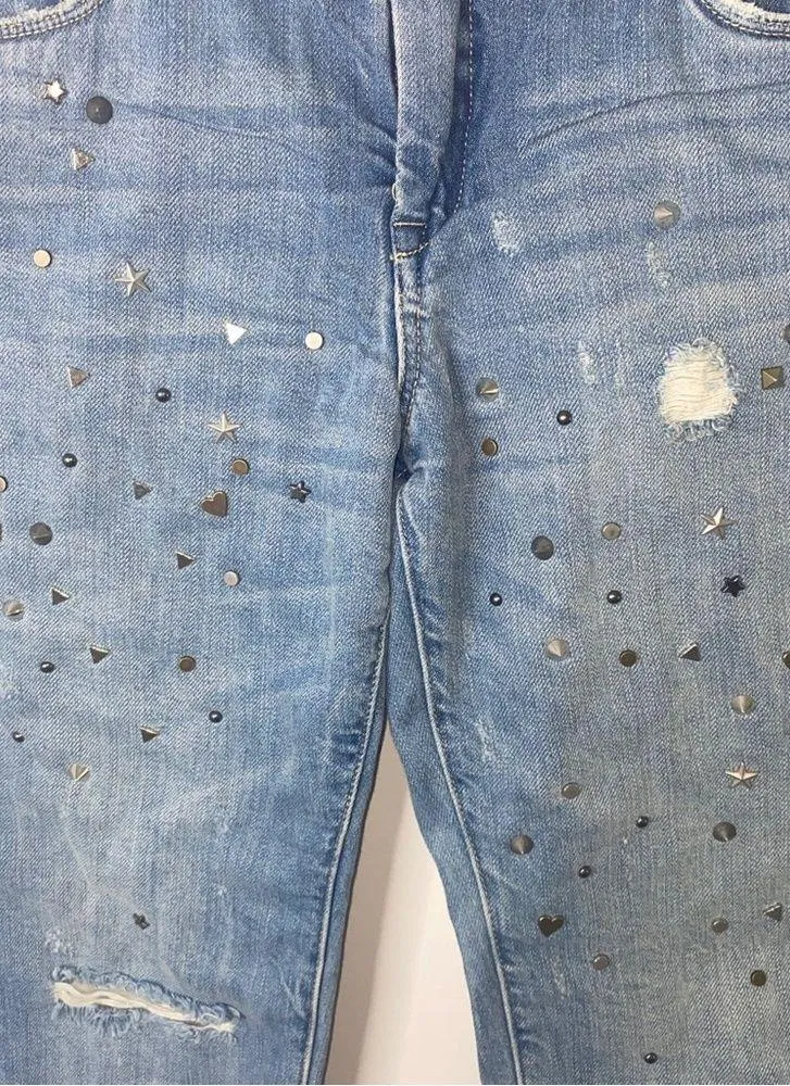 Blank NYC Embellished Studded Girlfriend Crop Light Wash Western Jeans Size 28 - Image 6