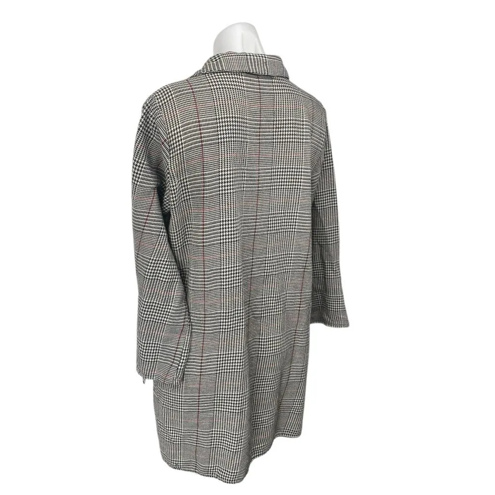 Zara Black White Houndstooth Plaid Collared Long Sleeve Shift Mini Dress Size 0 - Image 2
