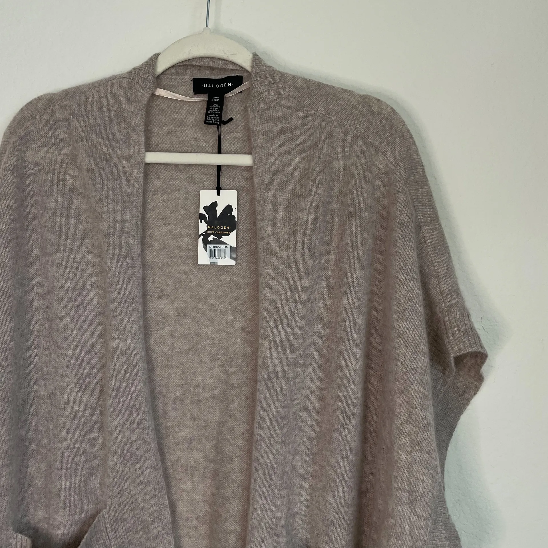 Halogen Nordstrom  100% Cashmere Oatmeal Open Short Sleeve Cardigan - Image 11