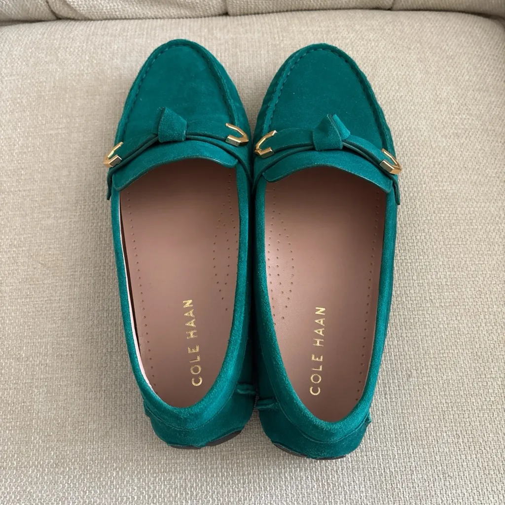 Cole Haan Green Suede Loafers with Gold Accent - Image 6
