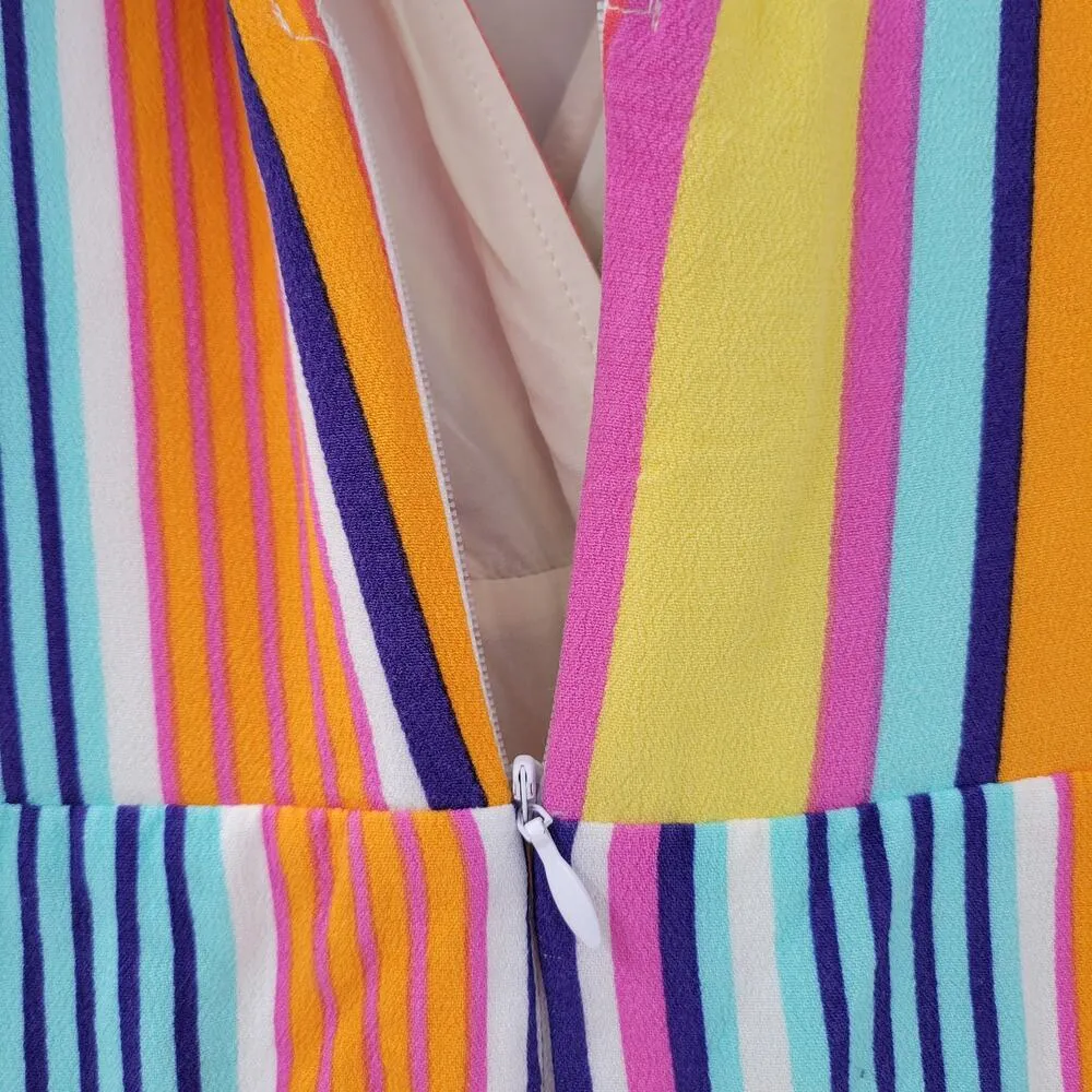 Harper Heritage Dress Small Multicolor Striped Tie Waist Wood Button Front - Image 4