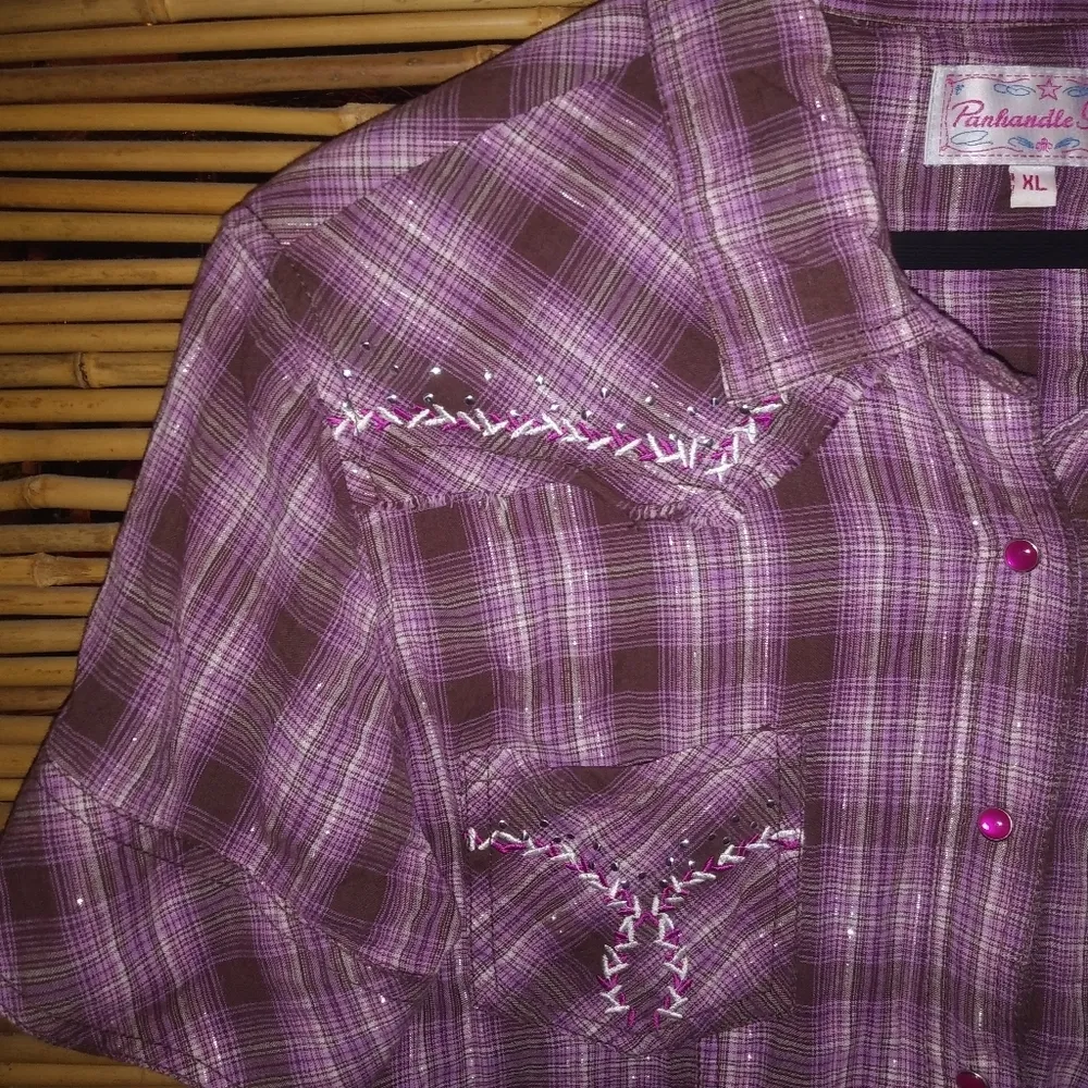 PANHANDLE SLIM XL Maroon Plaid Top Plus Red Size 14 - Image 3