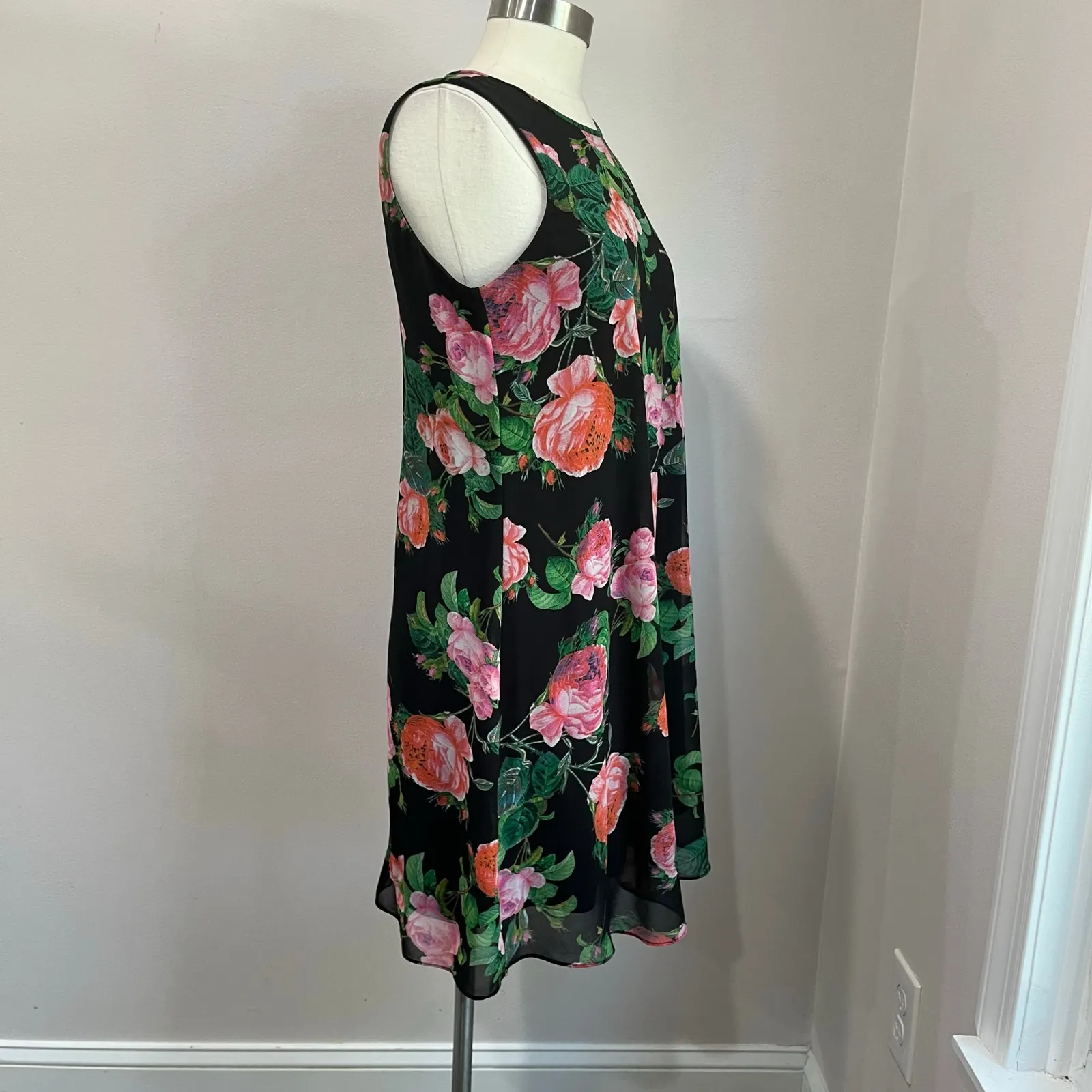 Calvin Klein Black Floral Dress Sleeveless Office Siren Chic 4 - Image 2