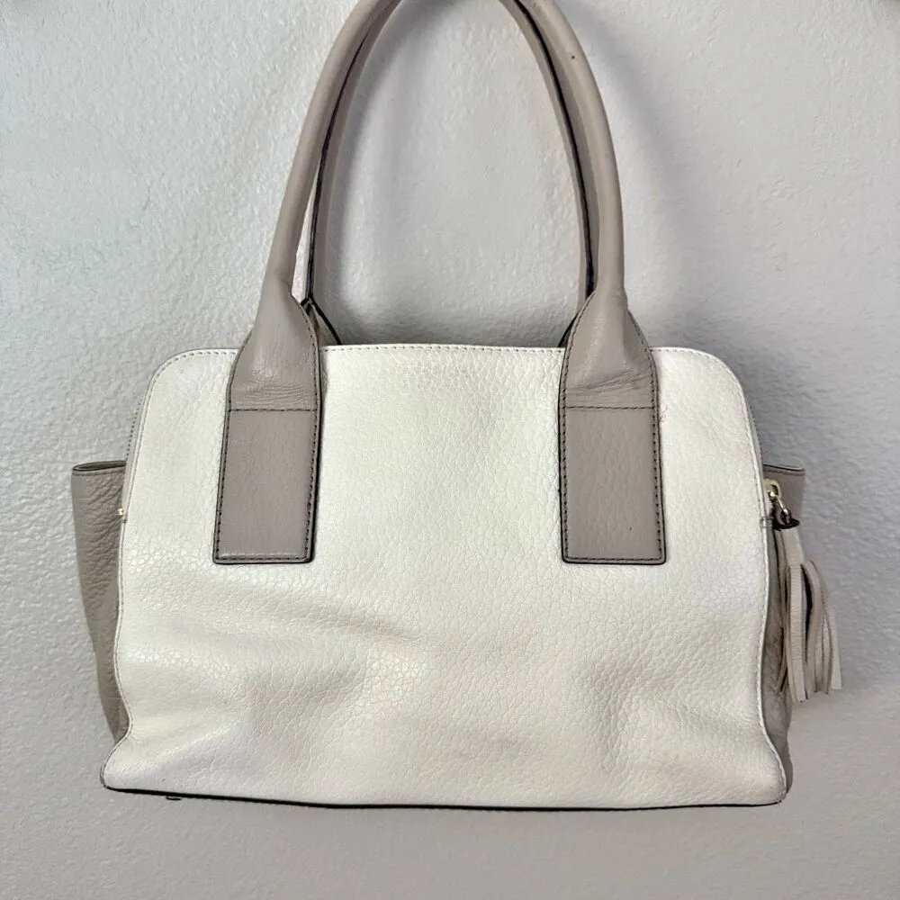 KATE SPADE | Southport Avenue Lydia Pebble Leather Gray Taupe Off White Tassel - Image 6