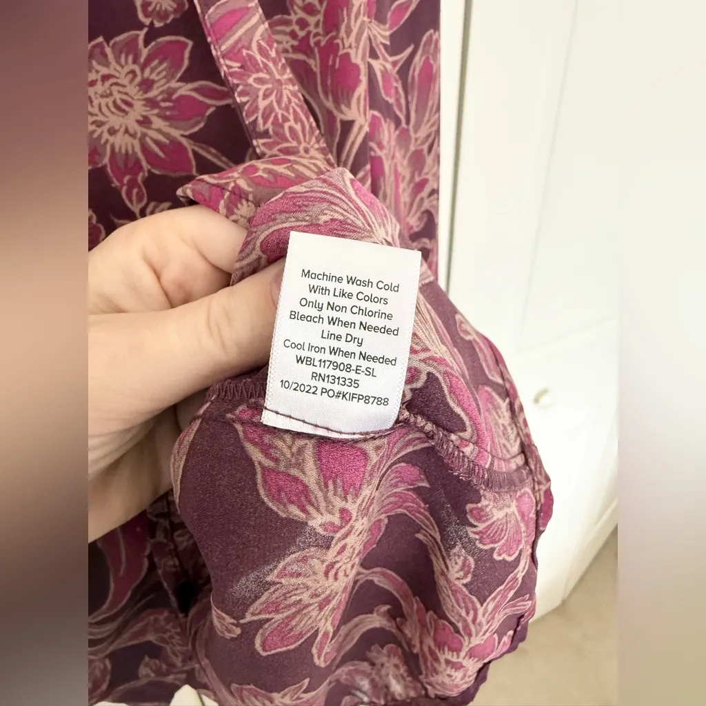 Evereve Mindie Tie Neck Blouse Purple Plum Floral Top Size Small - Image 8