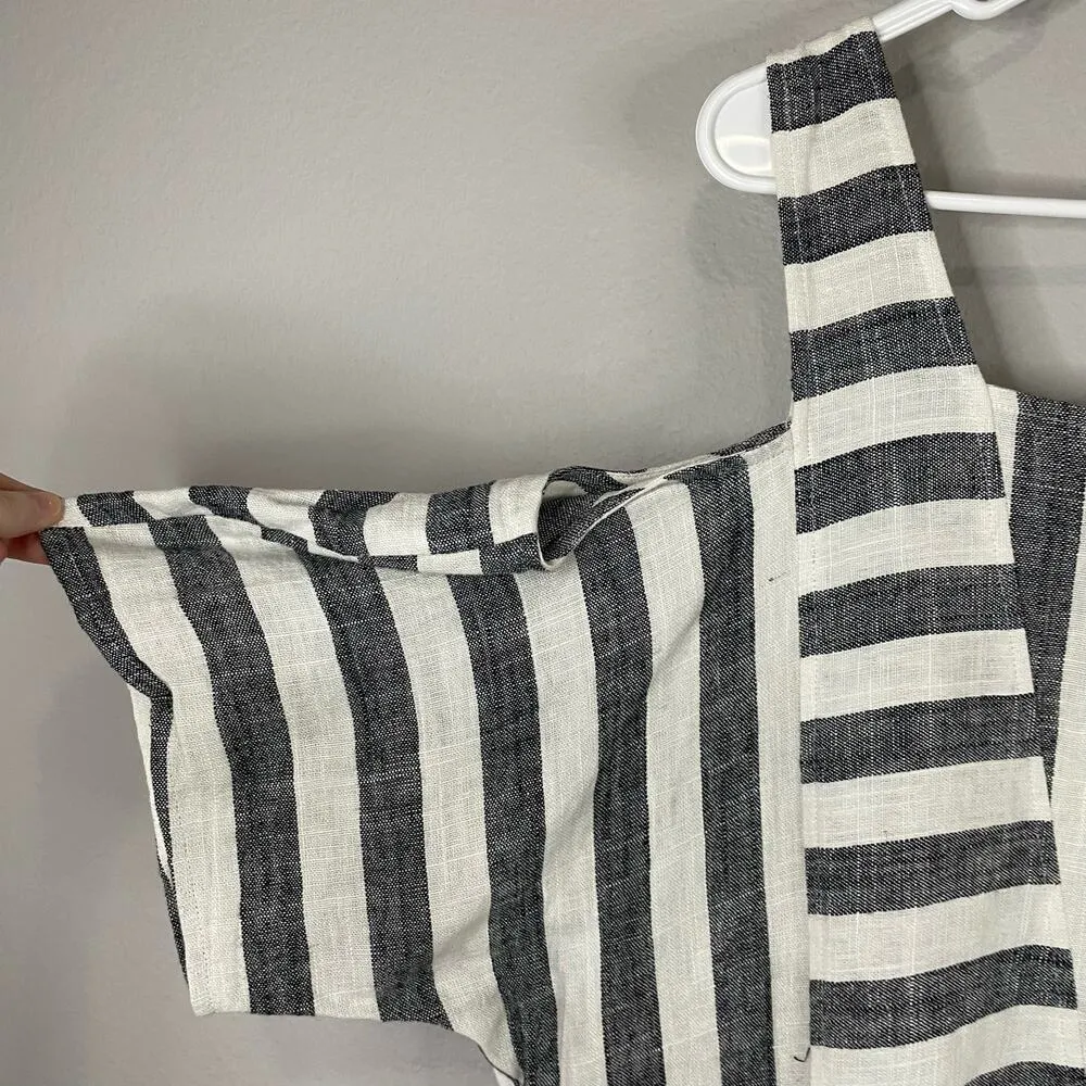 Soft Surroundings Striped Dress S Linen Cold Shoulder Style 29299 Casual Mini - Image 3