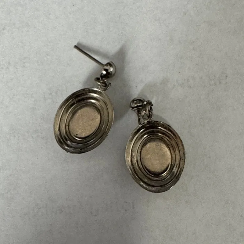 Vintage dangle silver tone earrings turquoise like inlay western NFR rodeo - Image 3