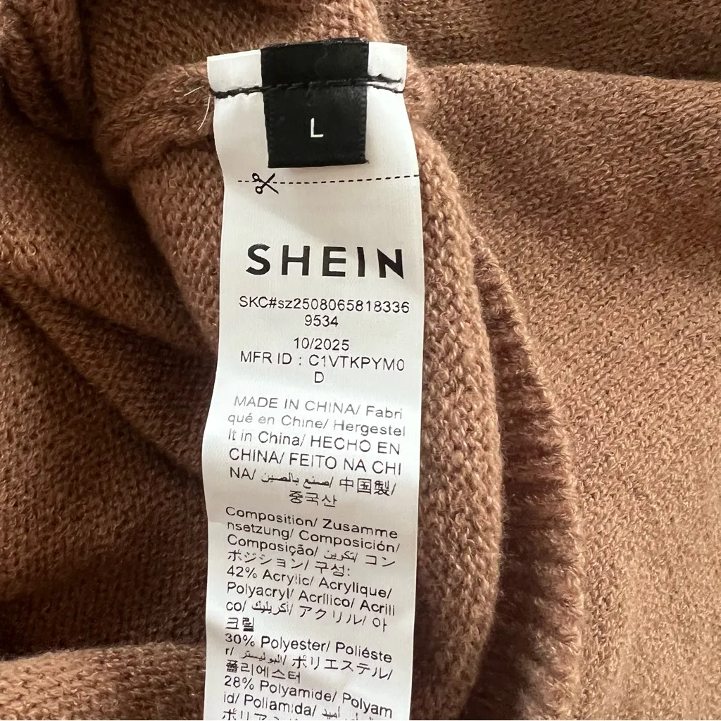 Shein Sweater Turtleneck Foldover Balloon Sleeve Brown L Cozy not for sale - Image 12