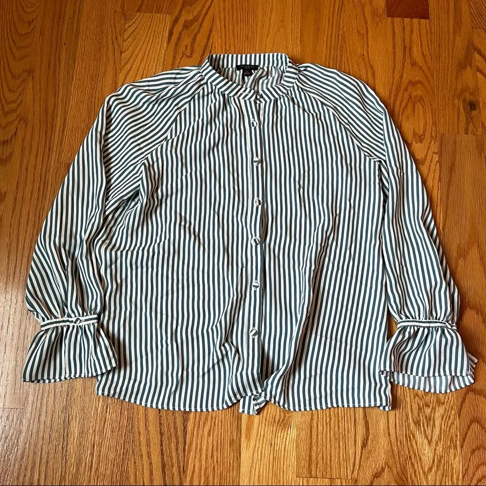 Ann Taylor petite striped shirred button down shirt size small petite - Image 4