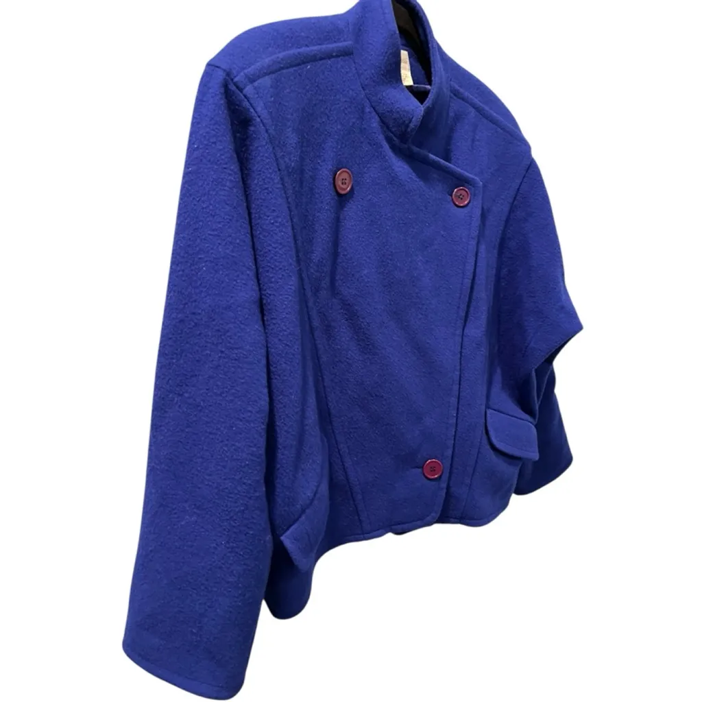 Vintage Neiman Marcus Wool Electric Blue Button Coat Women's Size Medium Lined - Image 4
