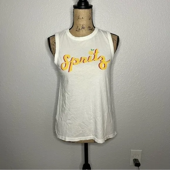 NWT Mate the Label Womens Spritz Retro White Organic Cotton Tank sz XS Bright - Image 6