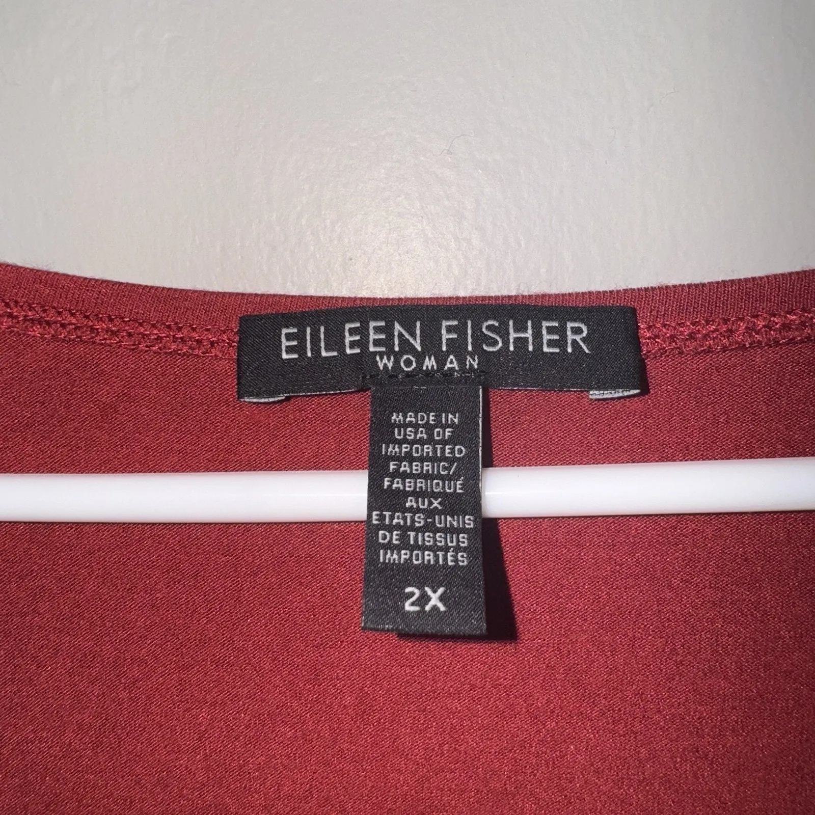 Eileen Fisher Women Tunic Top Dress Sz 2X Burgundy Red Scoop Neck Short Sleeve - Image 2