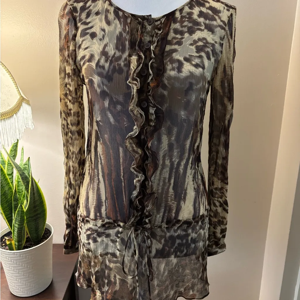 Cabi Brown Animal Print Sheer Blouse Size S - Image 2