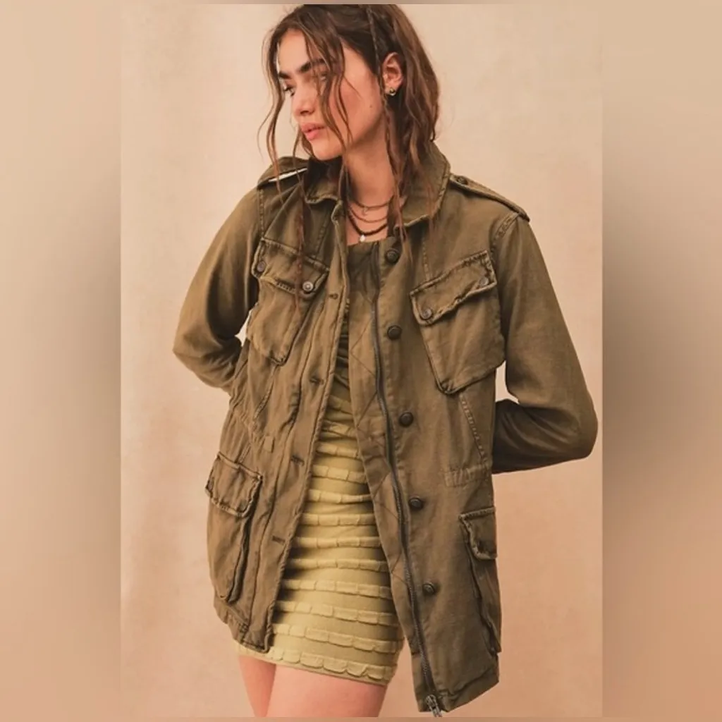 Free People Not Your Brothers Surplus Military Jacket Army Green Cotton Size M - Image 12