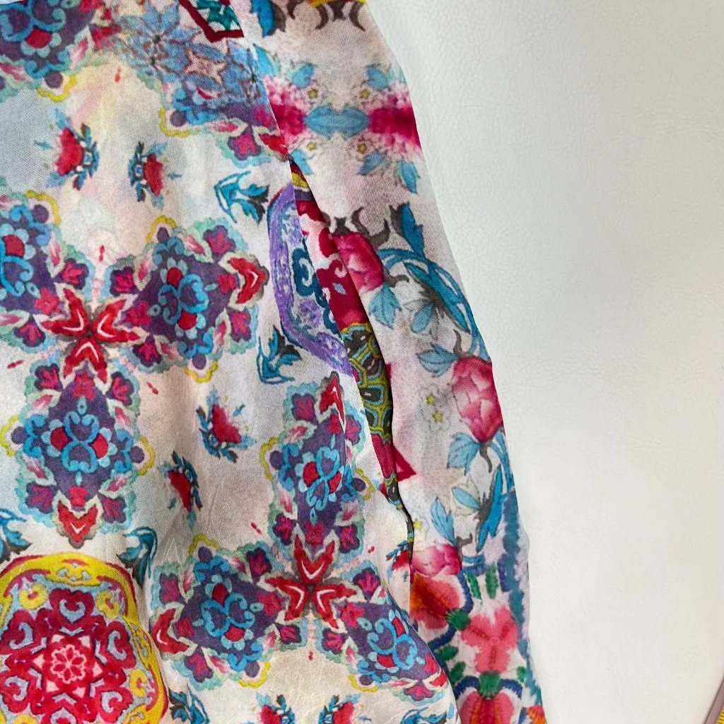 $458 NWOT Johnny Was Embroidered Irregular Asymmetry Floral Midi Shirt Dress S - Image 13