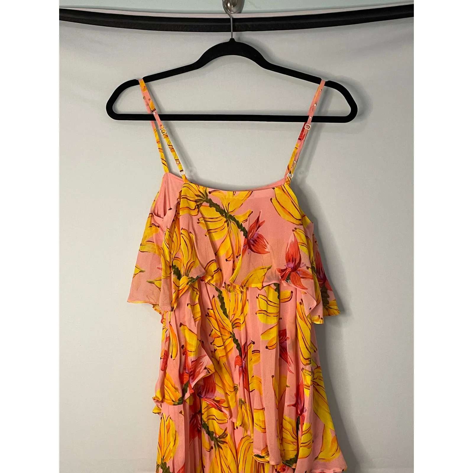 Farm Rio Banana Floral Tiered Maxi Dress Pink Yellow Strappy XS - Image 7
