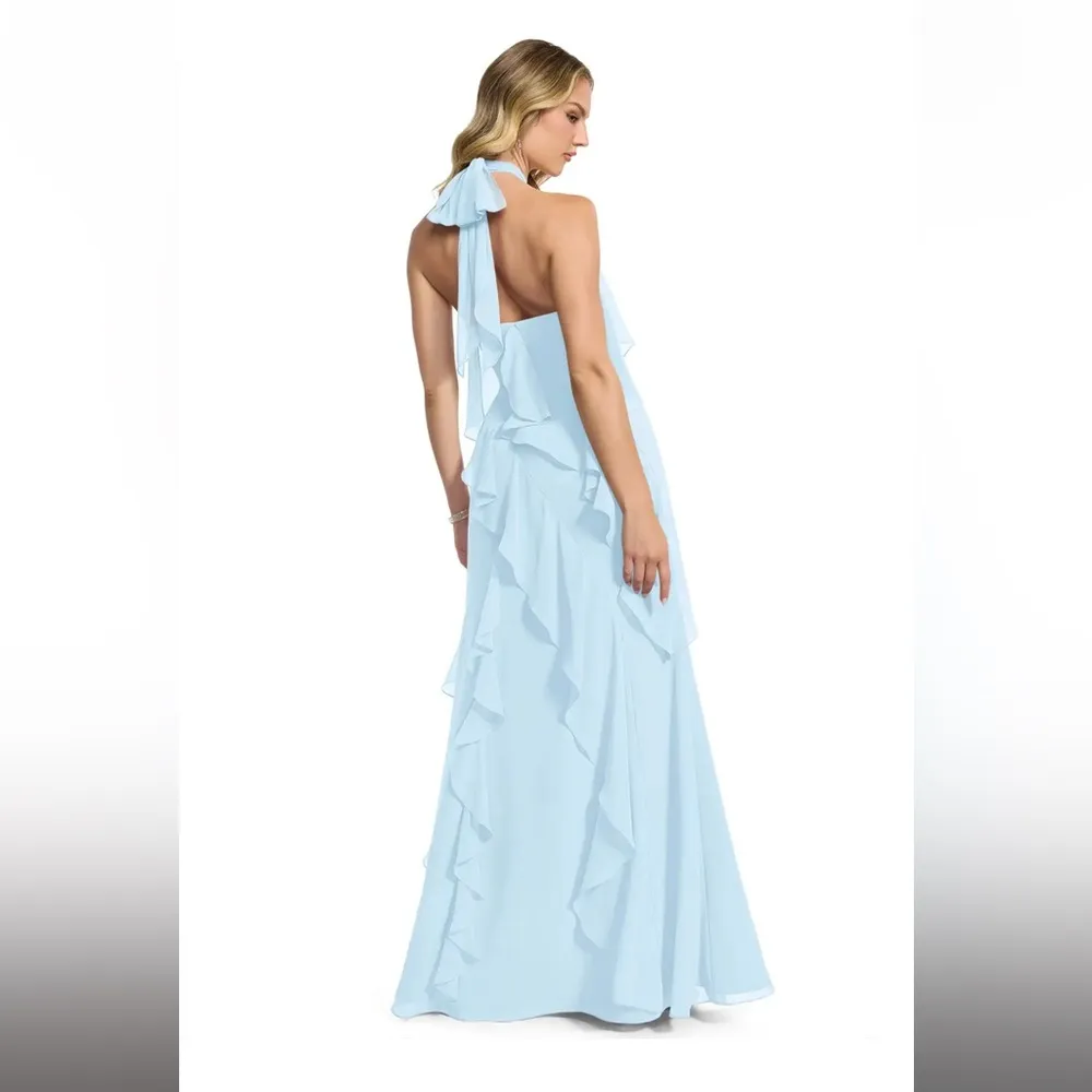 NWT AZAZIE VELMA Sky Blue A-Line Side Slit Chiffon Dress - Image 2