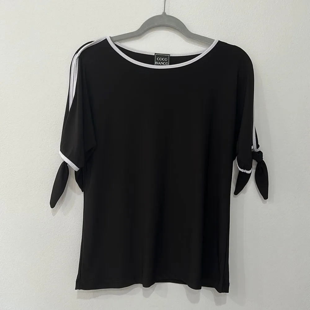 Coco Bianco Women's Black Stretchy Short Sleeves Top Size Small - Image 3