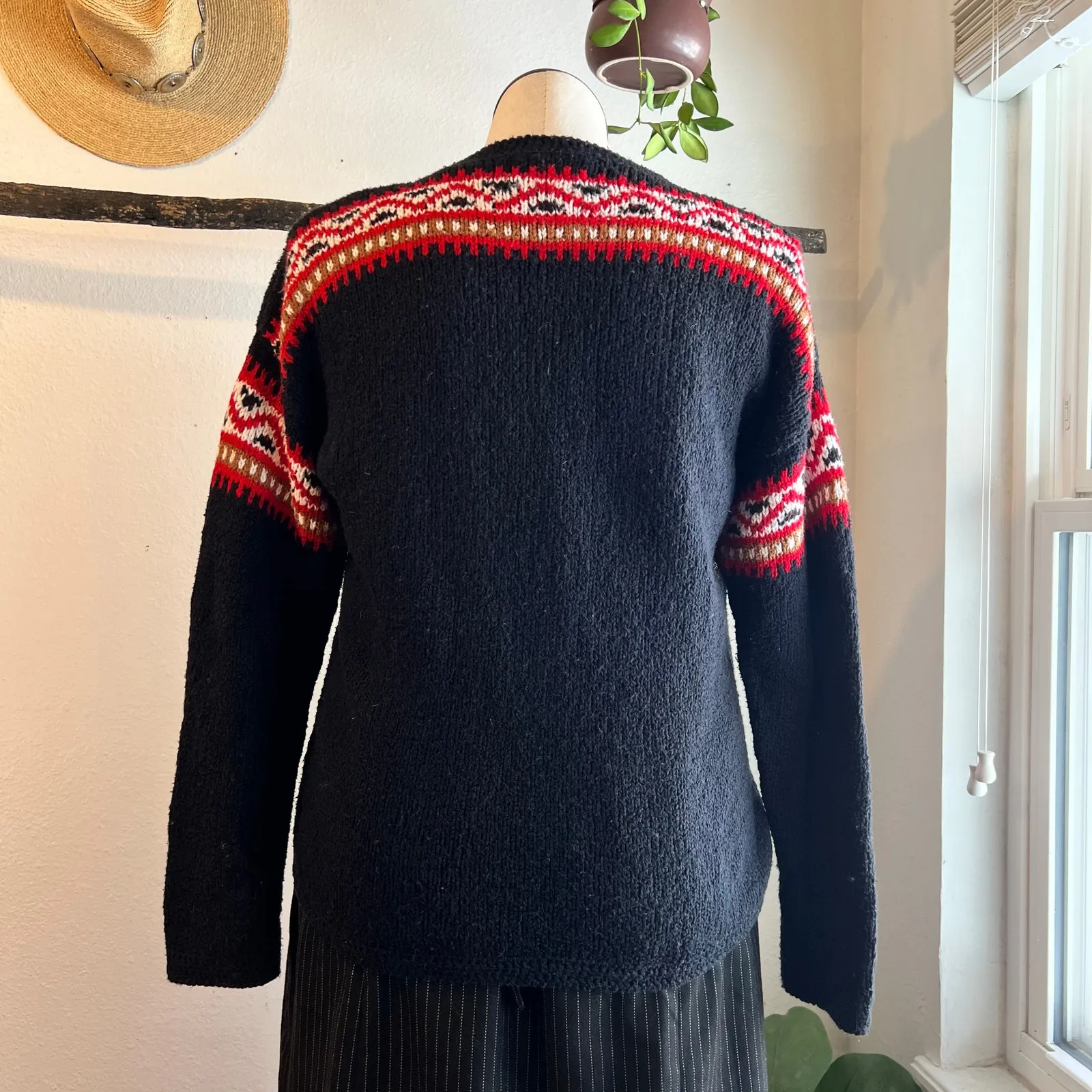 Vintage Caamano Wool Hand Knit in Peru Cardigan Sweater Size Large Blue - Image 8