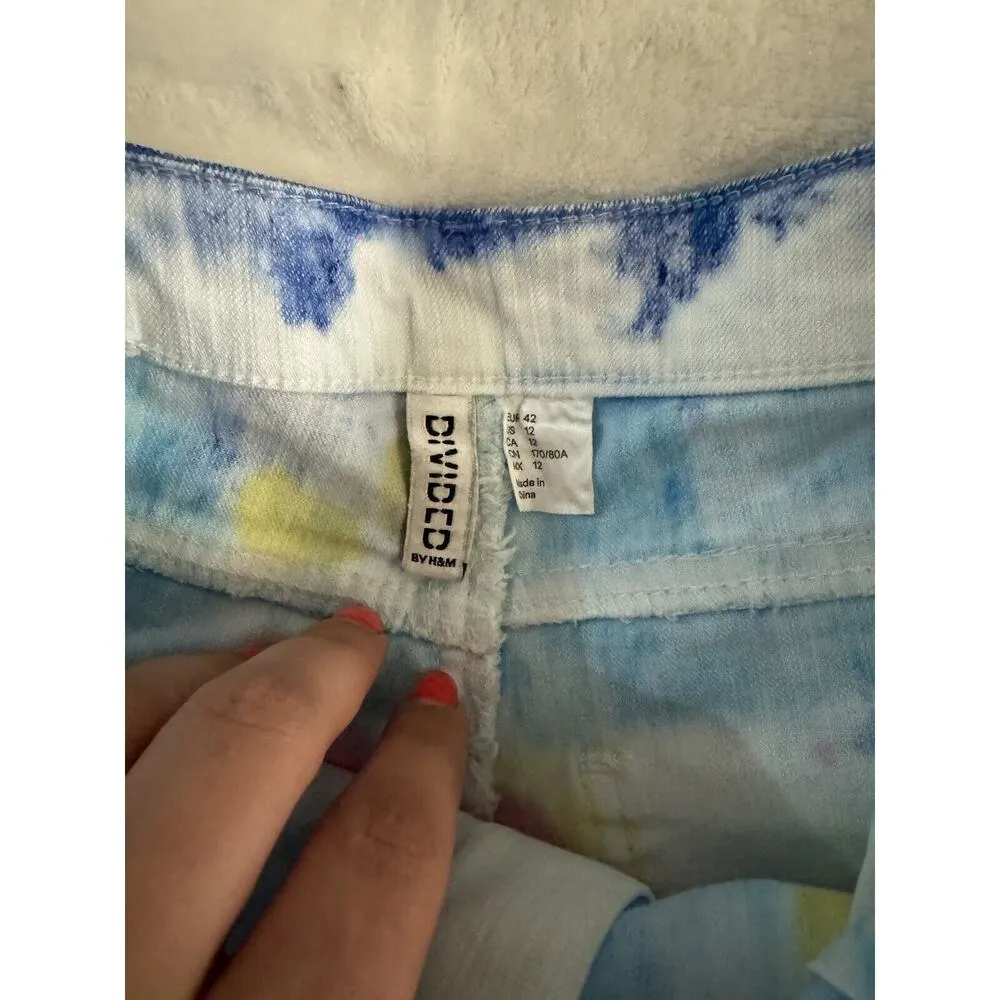 H&M Divided Women's Sz. 12 High Rise Tie-dye multicolor shorts denim festival - Image 4
