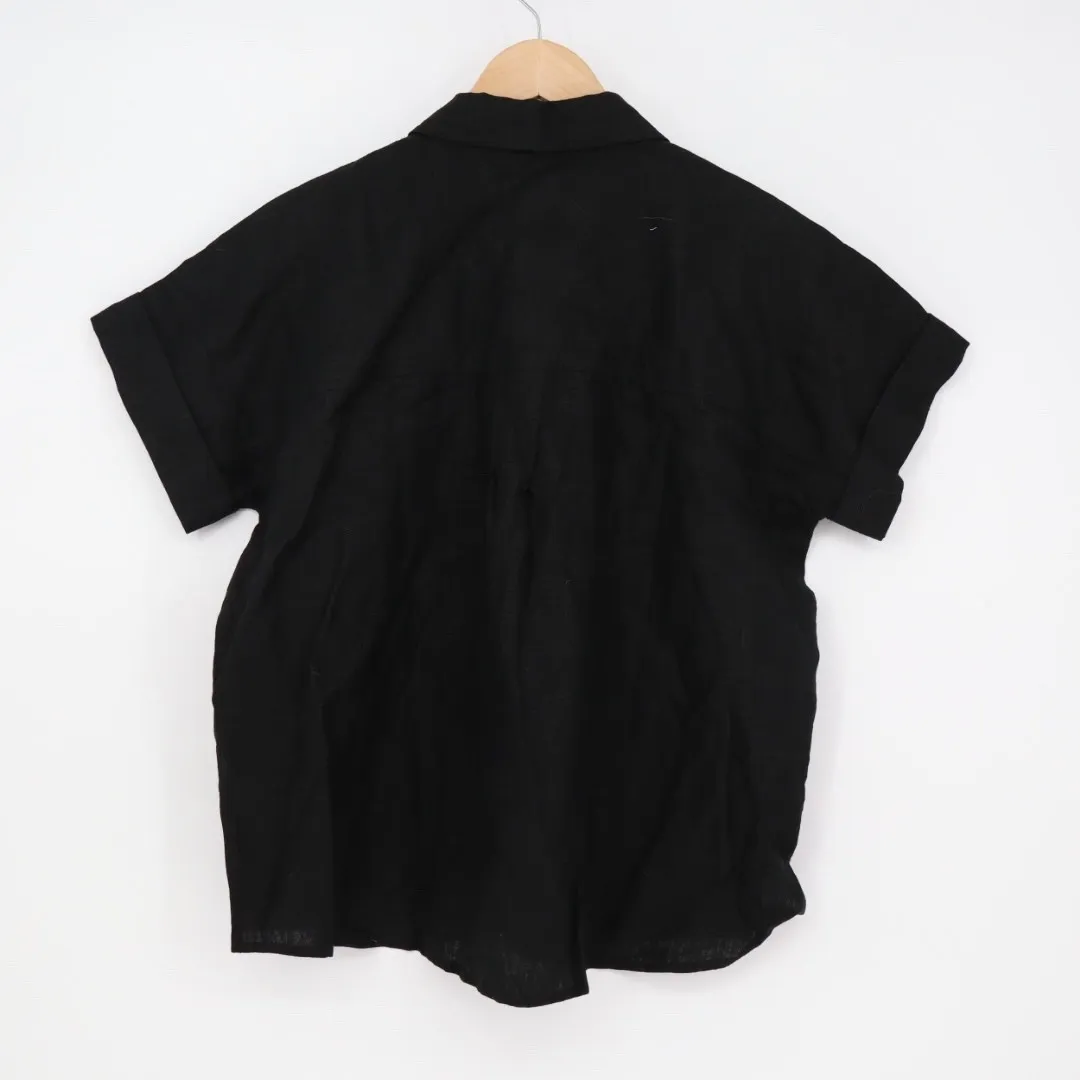 American Giant Black Linen Short Sleeve Button Up Shirt Women's XS - Image 6