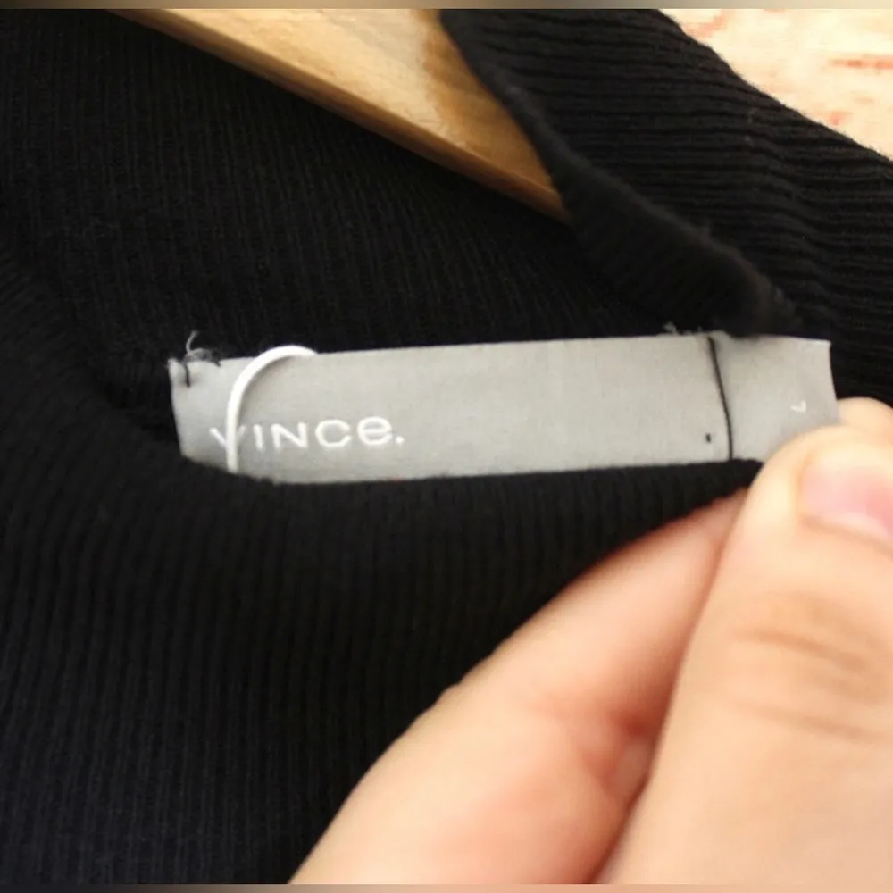 Vince | Cold Shoulder Black & Gray Striped Mock Neck Sweater - Image 4