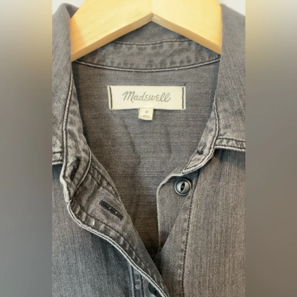 Madewell Denim Button Down Shirtdress Long Sleeve Wash Black Women Size Medium - Image 7